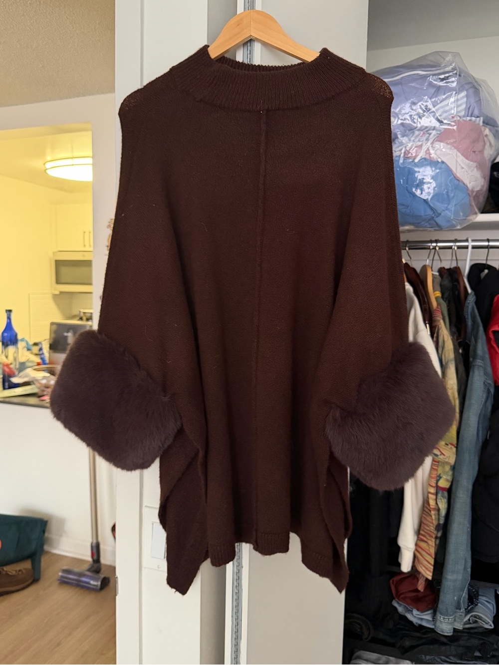 Saks and fifth ave poncho sweater Faux Fur Cuffs - Women
